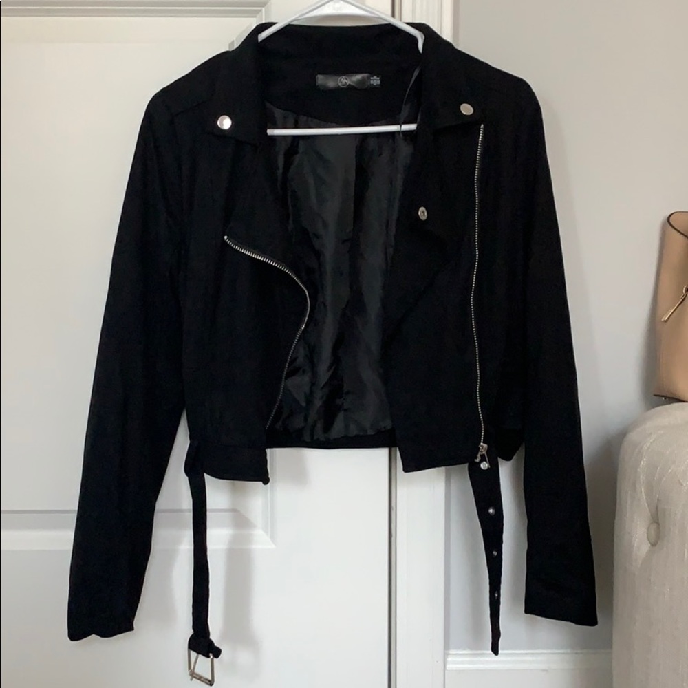 Faux suede biker cropped jacket